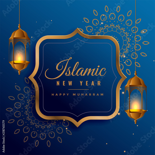 creative islamic new year design with hanging lanterns