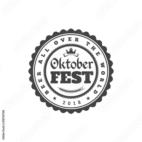 Oktoberfest celebration. Beer festival retro style badge, label, emblem. Black on white background. Vector illustration. Beer label template