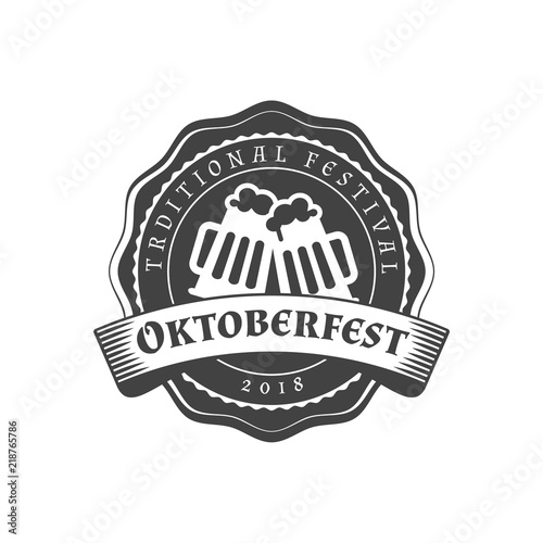 Oktoberfest celebration. Beer festival retro style badge, label, emblem. Black on white background. Vector illustration. Beer label template