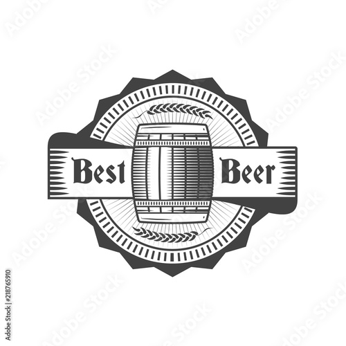 Oktoberfest celebration. Beer festival retro style badge, label, emblem. Black on white background. Vector illustration. Beer label template