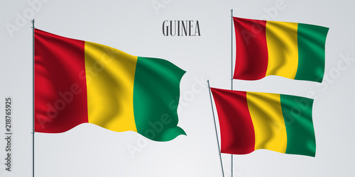 Guinea waving flag set of vector illustration