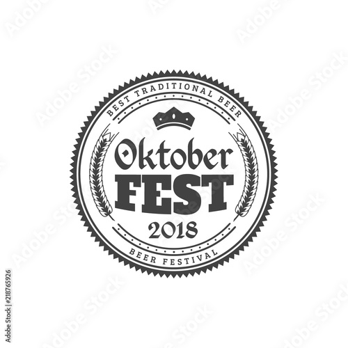 Oktoberfest celebration. Beer festival retro style badge, label, emblem. Black on white background. Vector illustration. Beer label template