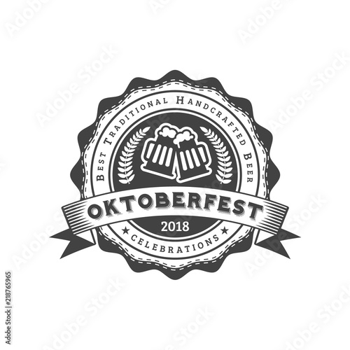 Oktoberfest celebration. Beer festival retro style badge, label, emblem. Black on white background. Vector illustration. Beer label template