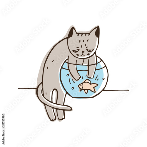 Disobedient cat trying to catch aquarium fish