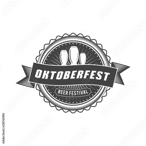 Oktoberfest celebration. Beer festival retro style badge, label, emblem. Black on white background. Vector illustration. Beer label template