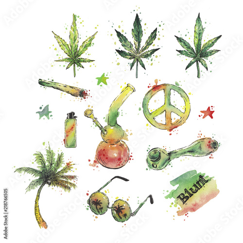 Watercolor marijuana set
