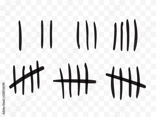 Tally marks on a prison wall isolated. Counting signs. Vector