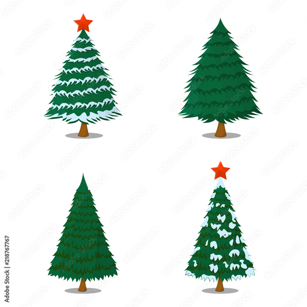 Naklejka Set of Tree XMas Isolated icon. Cartoon style. Vector Illustration for Christmas day