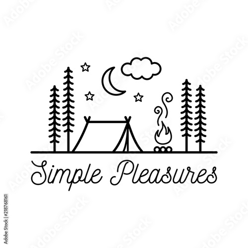 Beautiful minimalist vector illustration - camping in a forest, Simple Pleasures © Wiktoria Matynia