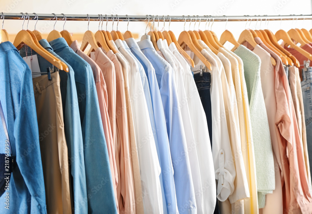 Rack with women clothes in modern store Rack with women clothes in modern store