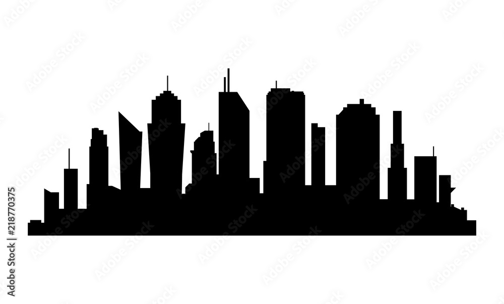 City Silhouette on white background. Business district with skyscrapers