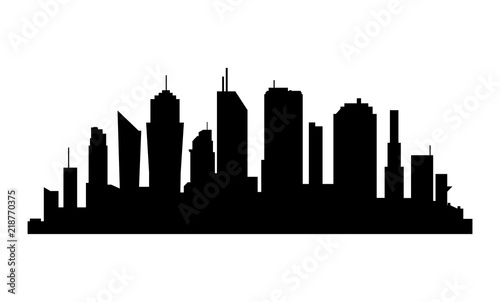 City Silhouette on white background. Business district with skyscrapers