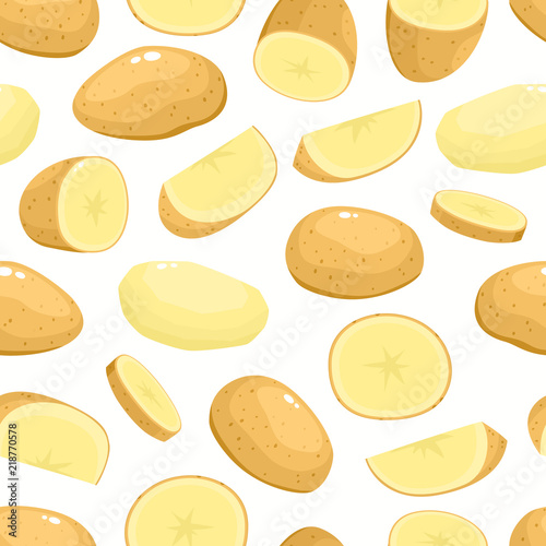 Vector seamless pattern with cartoon potato isolated on white.