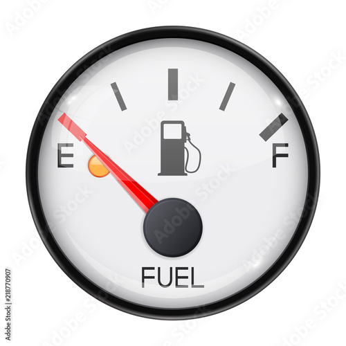 Fuel gauge. Empty tank. Round car dashboard 3d device