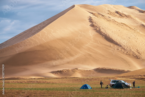Tourist camp near  barkhan in Mongolia sandy dune desert Mongol Els