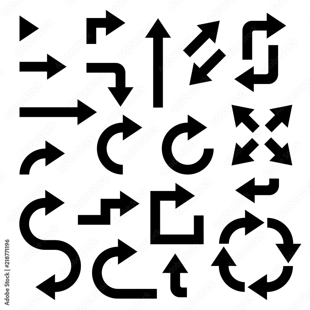 Black arrows set. Collection of bold web icons. Traffic or indication signs Black arrows set. Collection of bold web icons. Traffic or indication signs