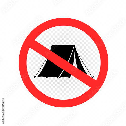 No camping sign icon on white transparent background. Forbidden camp tent set symbol