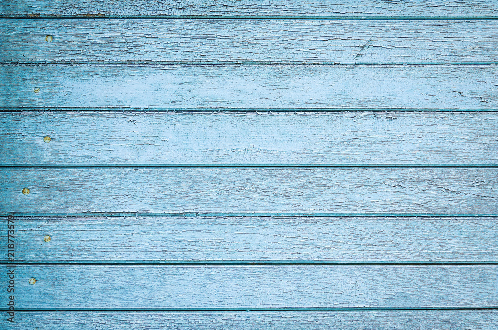 Fototapeta premium Wooden old painted blue boards horizontal background