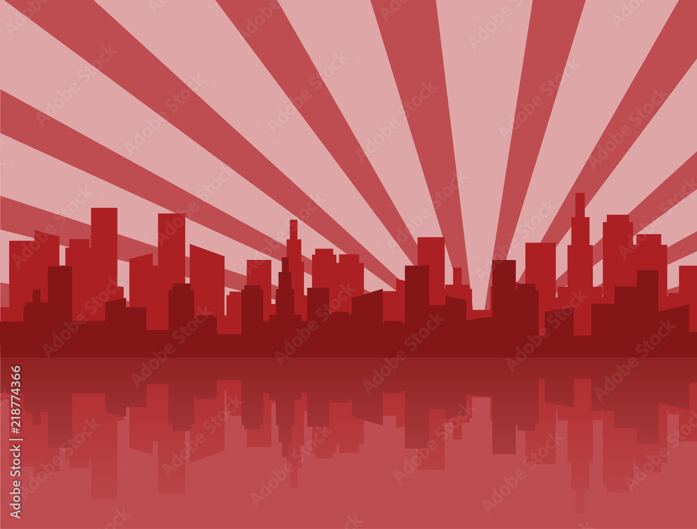 Fototapeta premium Red city skyline silhouette
