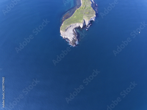 Aerial view of the Japanese Sea and rocks on the island