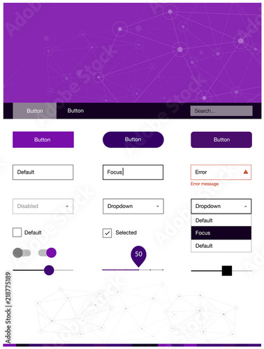 Dark Purple, Pink vector ui ux kit in triangular style with circles.