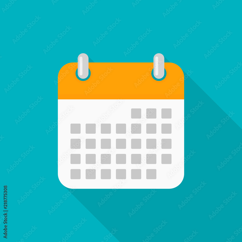 Calendar icon with long shadow on blue background, flat design style Calendar icon with long shadow on blue background, flat design style