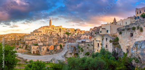 Panorama of the ancient city of Matera at sunset. Southern Italy. Europe photo