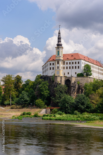 View of the Děčín castle across the Elbe river, Czech republic