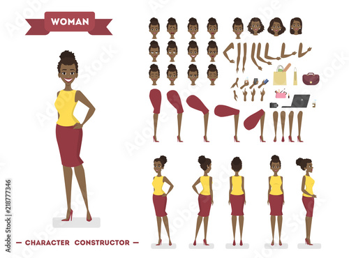 African american woman character set for animation