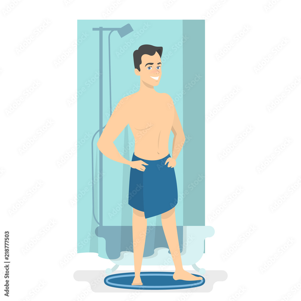 Hapy man taking shower in the morning Hapy man taking shower in the morning