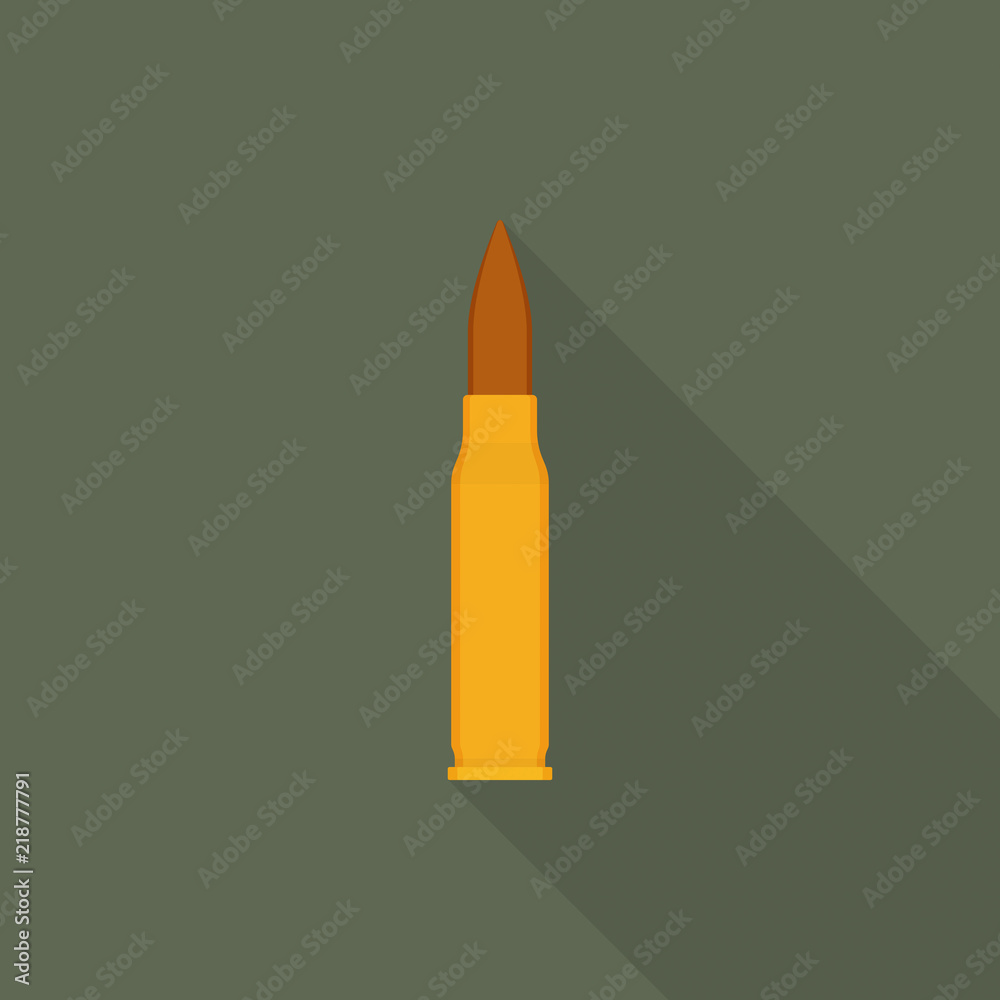 Rifle bullet icon with long shadow on green background, flat design style Rifle bullet icon with long shadow on green background, flat design style