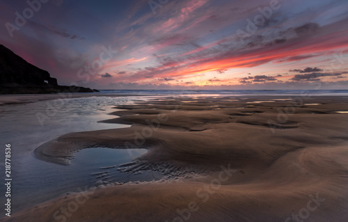 Tidal Channel at Sunset, Perran Sands, Cornwall © mickblakey
