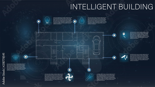 Collection with intelligent home. Intelligent home. Infographic. Futuristic screen hud concept. Future technology display design. Science icon. Hud ui app.