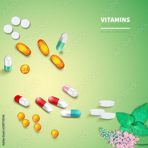 Collection of colorful scattered pills and capsules