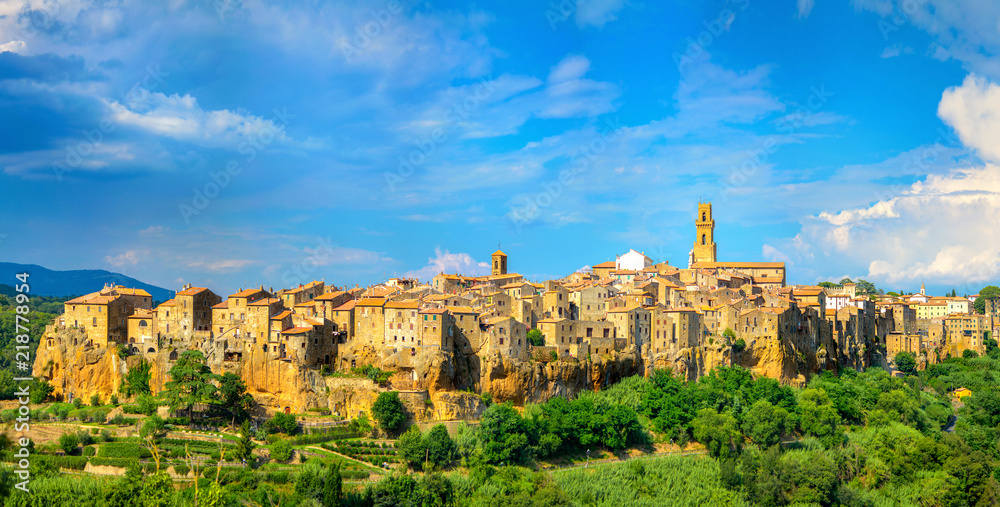 Panorama of a beautiful old medieval city at sunset, Tuscany, Italy. Europe