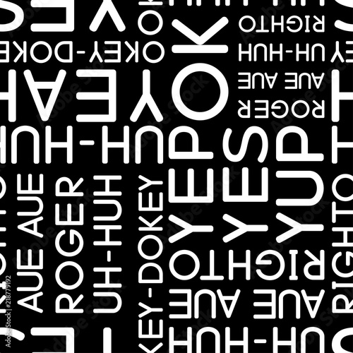 Typography black and white agreement words seamless vector pattern for wrapping, craft, textile, fabric, poster, cards