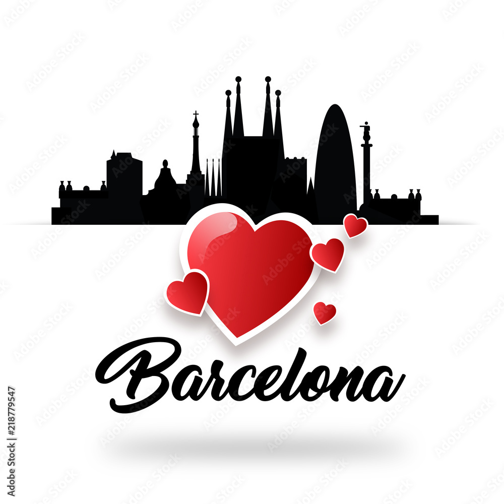 Naklejka premium Uwielbiam Barcelona, Hiszpania, kartka z życzeniami do projektowania graficznego, strony internetowej, baneru.