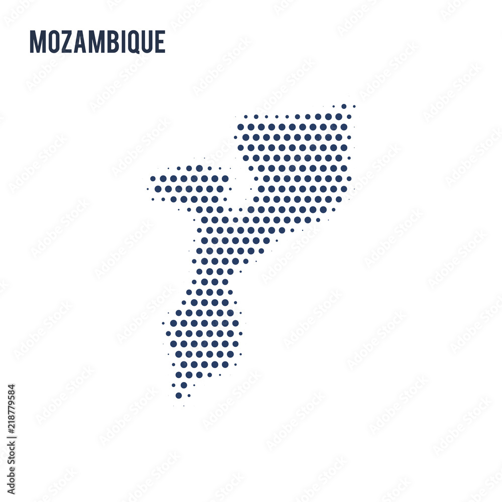 Dotted map of Mozambique isolated on white background.