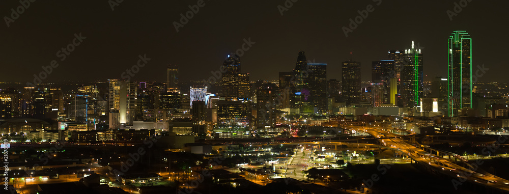 Aerial night panorama photo Dallas Texas