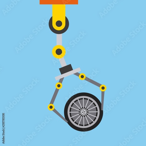 robot arm for automotive engineering with car wheel