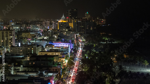 Aerial night photo Miami Beach Ocean Drive neon lights disco clubs © Felix Mizioznikov