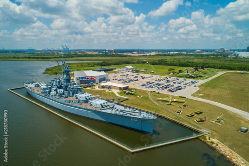 Aerial image of the USS Alabama at the Battleship Memorial Park