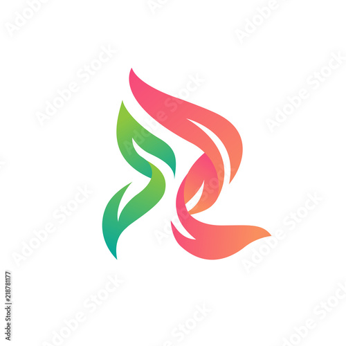 Fototapeta Naklejka Na Ścianę i Meble -  Letter R leaf color logo