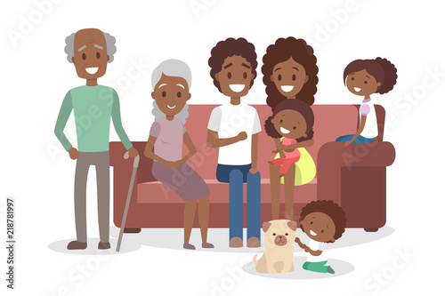 Happy big african american family portrait illustration