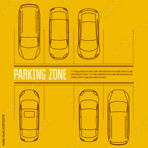 Car parking lot - top view of cars in park zone