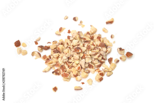 Diced Almond on white background - isolated