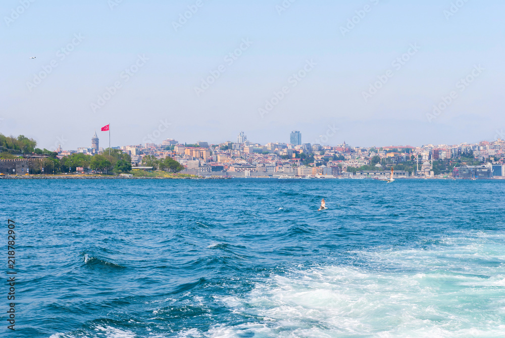 Passenger ferry ship carries people across the Bosphorus Istanbul