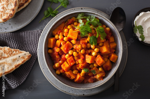 sweet potato and chickpea curry with naan bread