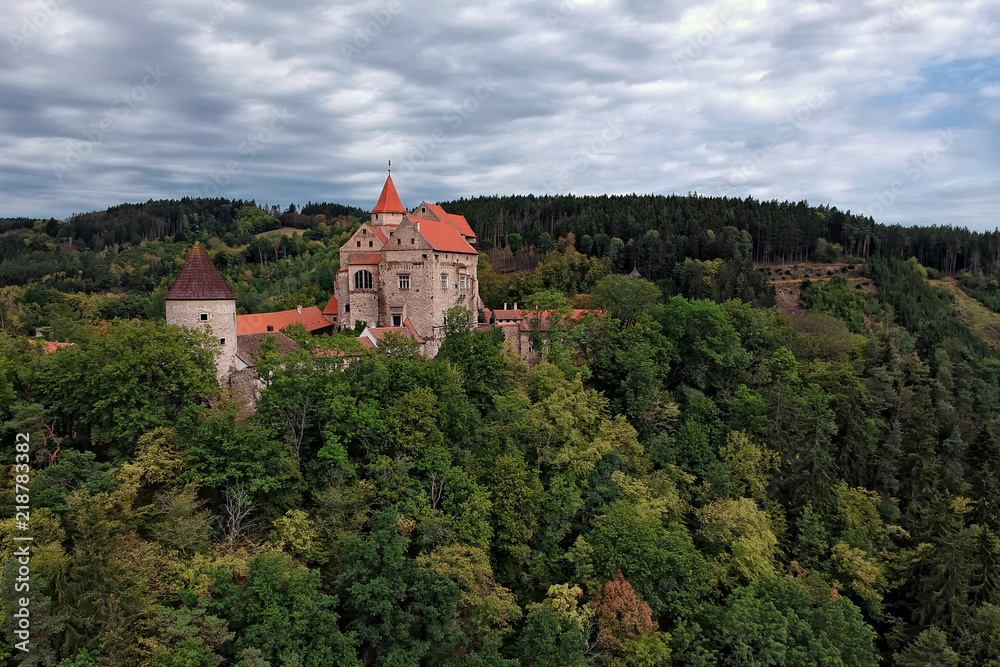 Gothic castle Pernstejn in Eastern region of the Czech Republic surrounded by forest