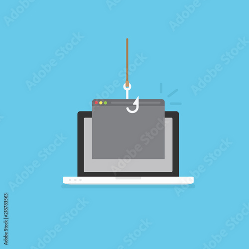 Clickbait. Laptop with fishing hook on application